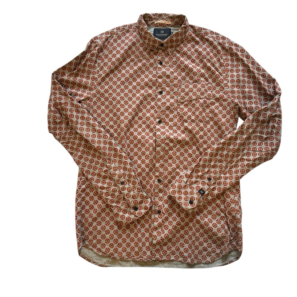 Scotch & Soda Amsterdam Mens Geometric Print Brushed Cotton LS Button Up Shirt L